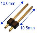 Rak stiftlist 16.0mm 1x2 pol 2.54mm delning Rak stiftlist 16.0mm 1x2 pol 2.54mm delning